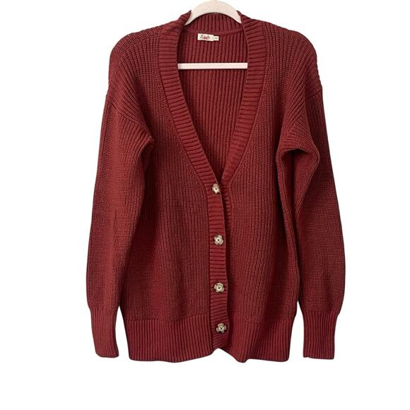 Faherty Cozy Boyfriend Cardigan Women's Size M Ribbed Jackson V Neck Henna NEW - Picture 2 of 8